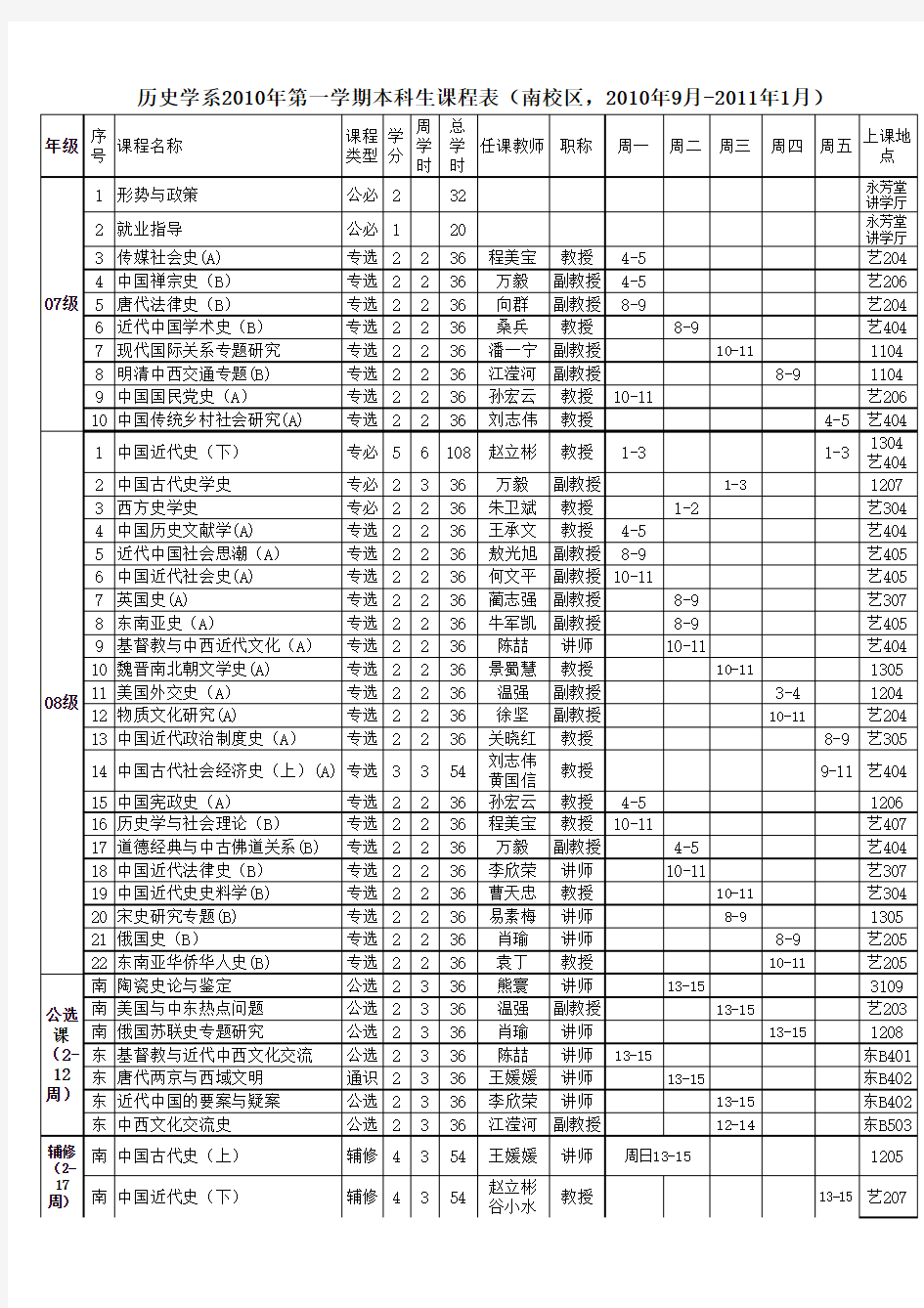 中大历史系课表