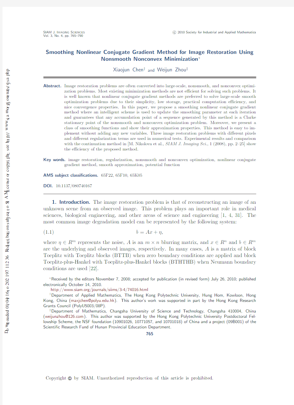 Smoothing Nonlinear Conjugate Gradient Method for ImageRestoration