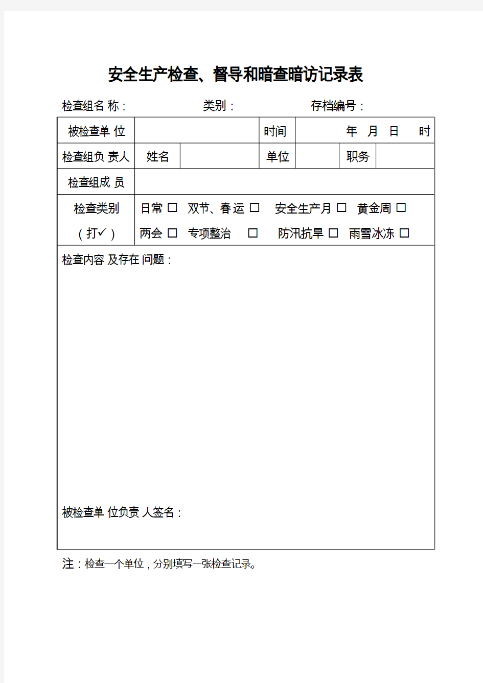 安全生产检查督导记录表