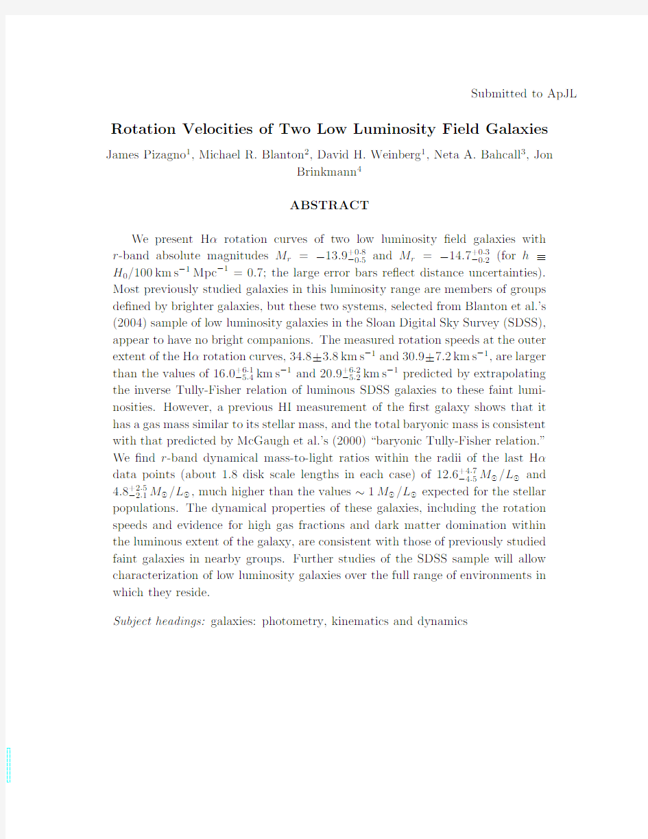 Rotation Velocities of Two Low Luminosity Field Galaxies