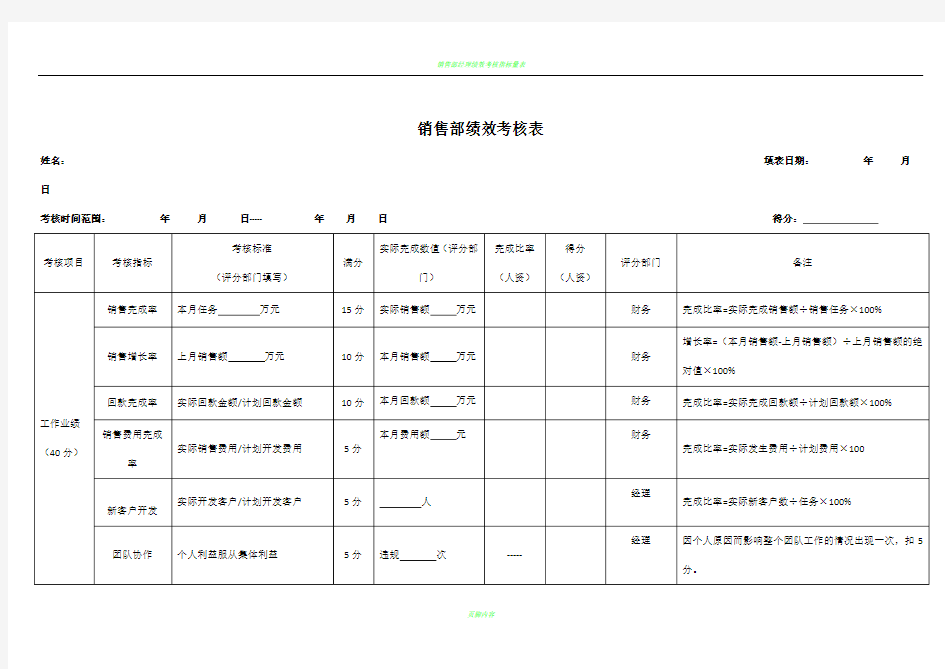 销售部绩效考核表