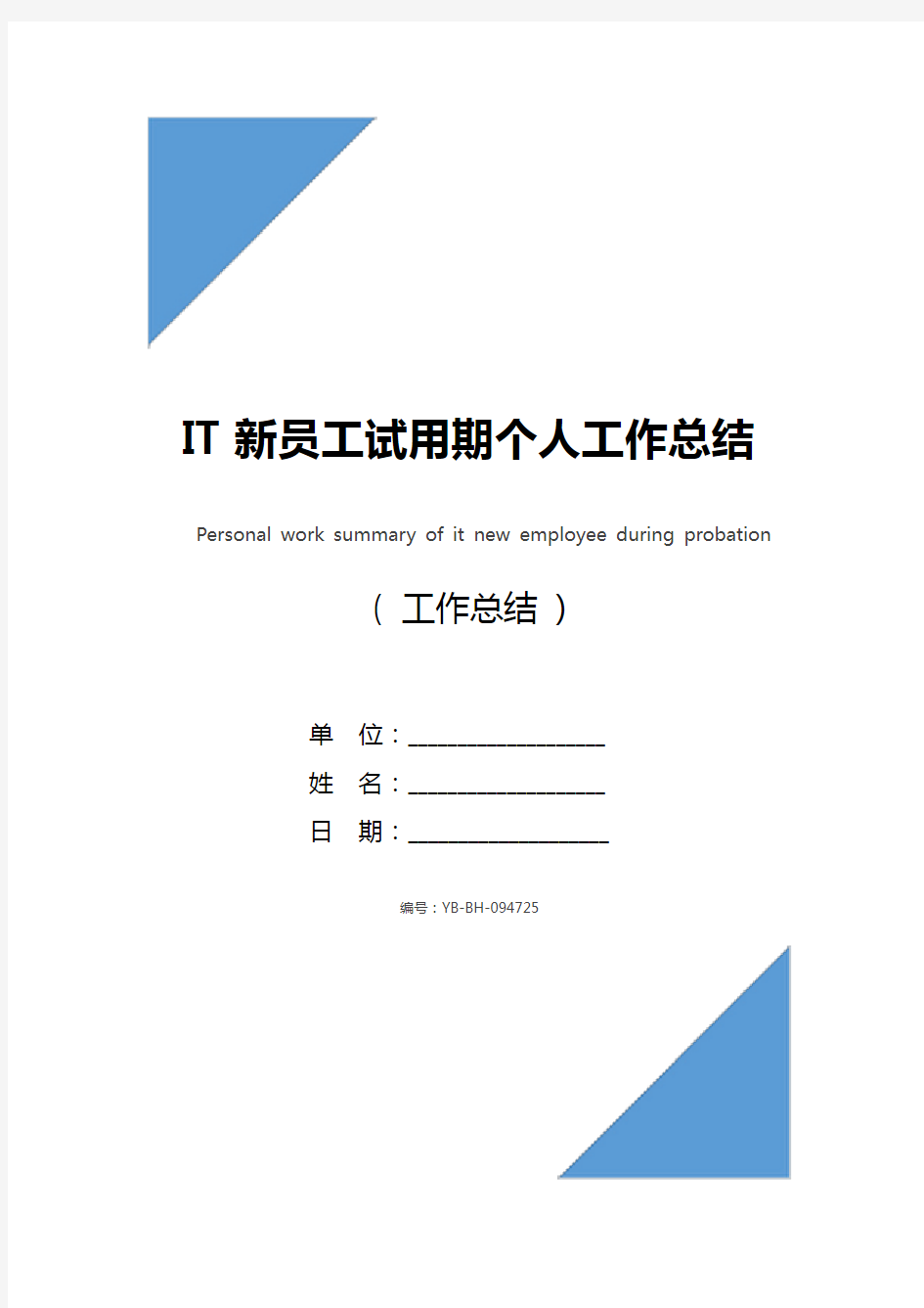 IT新员工试用期个人工作总结