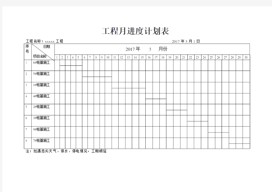 月进度计划表