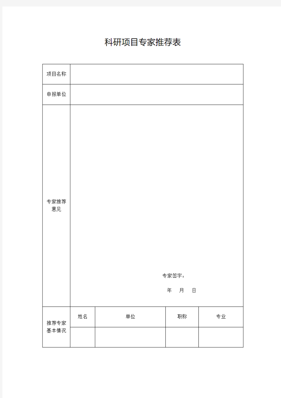 科研项目专家推荐表