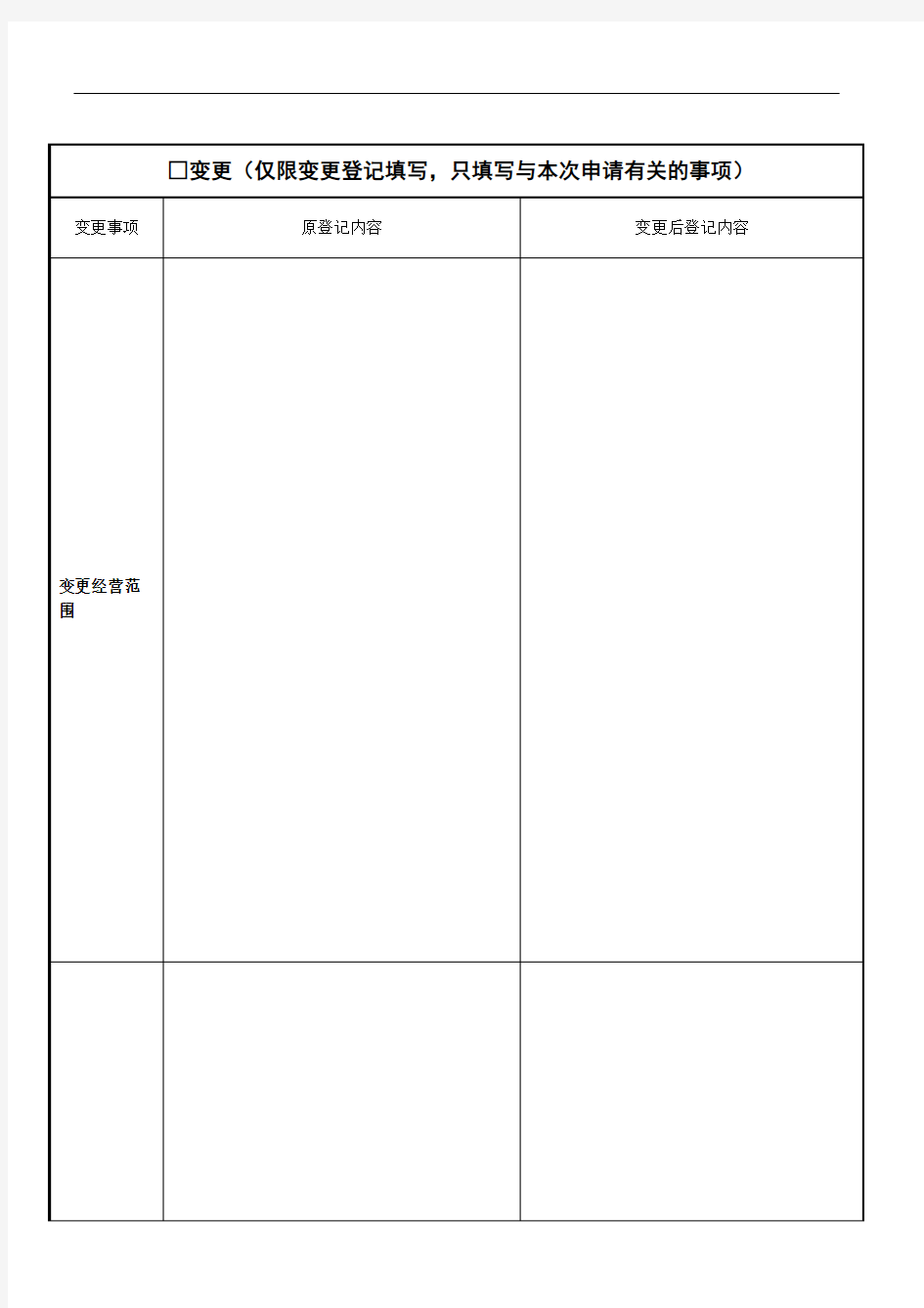 公司登记(备案)申请书工商变更必备