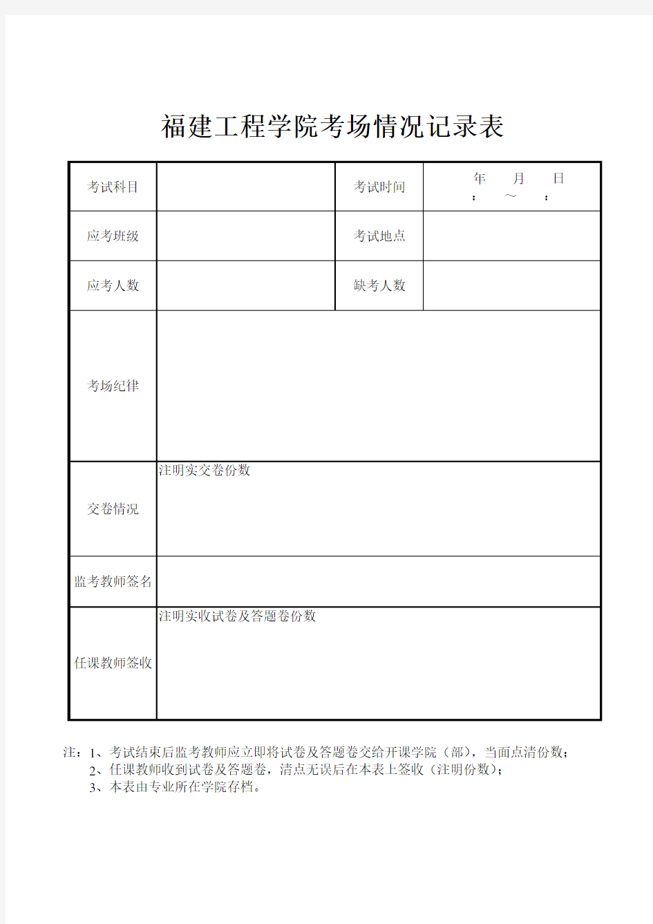 考场情况记录表