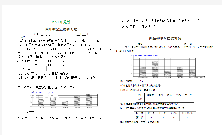 苏教版四年级数学条形统计图和统计表练习题(完美打印版)
