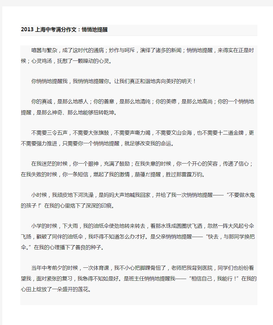 2013上海中考满分作文