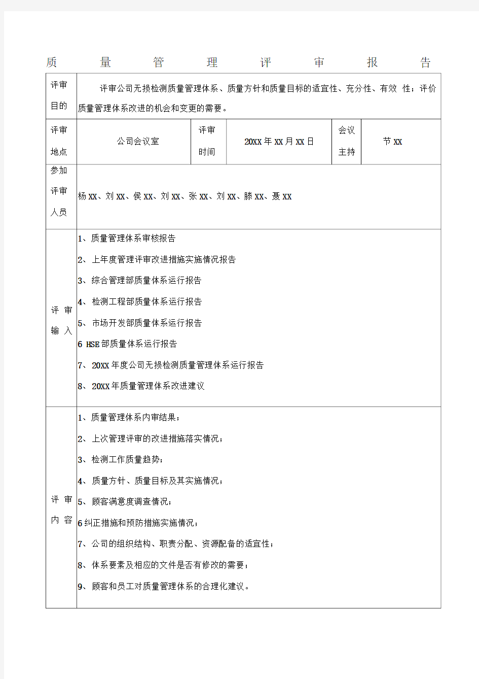 质量管理评审报告