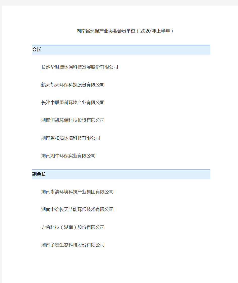 湖南环保产业协会会员企业名录2020年