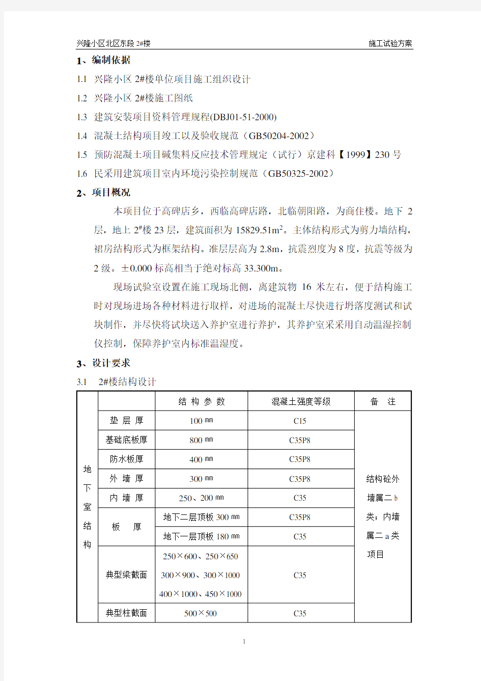 施工试验方案范本【精品文档】