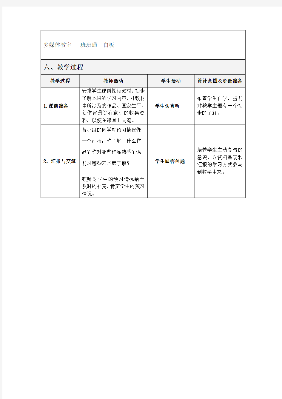 美术表格式教学设计方案模板