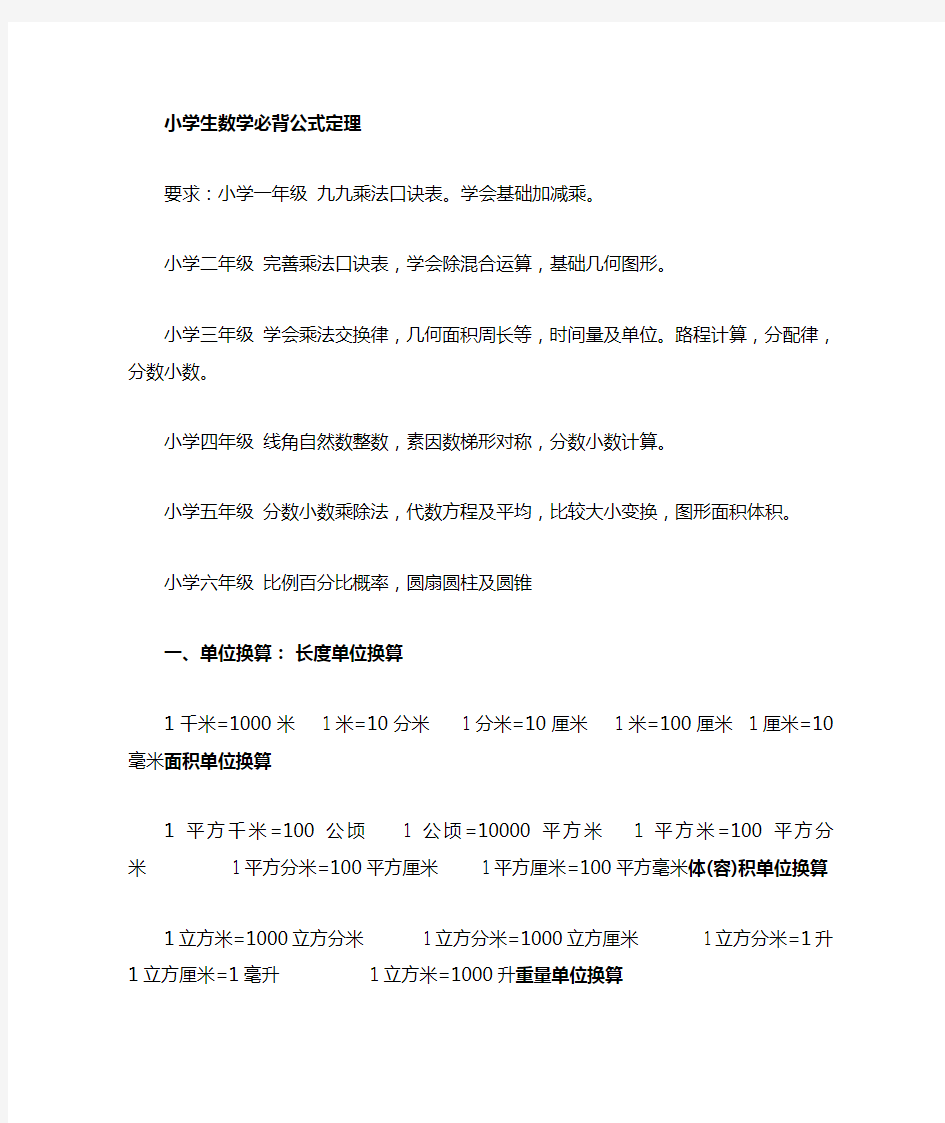 四年级数学单位换算定律表