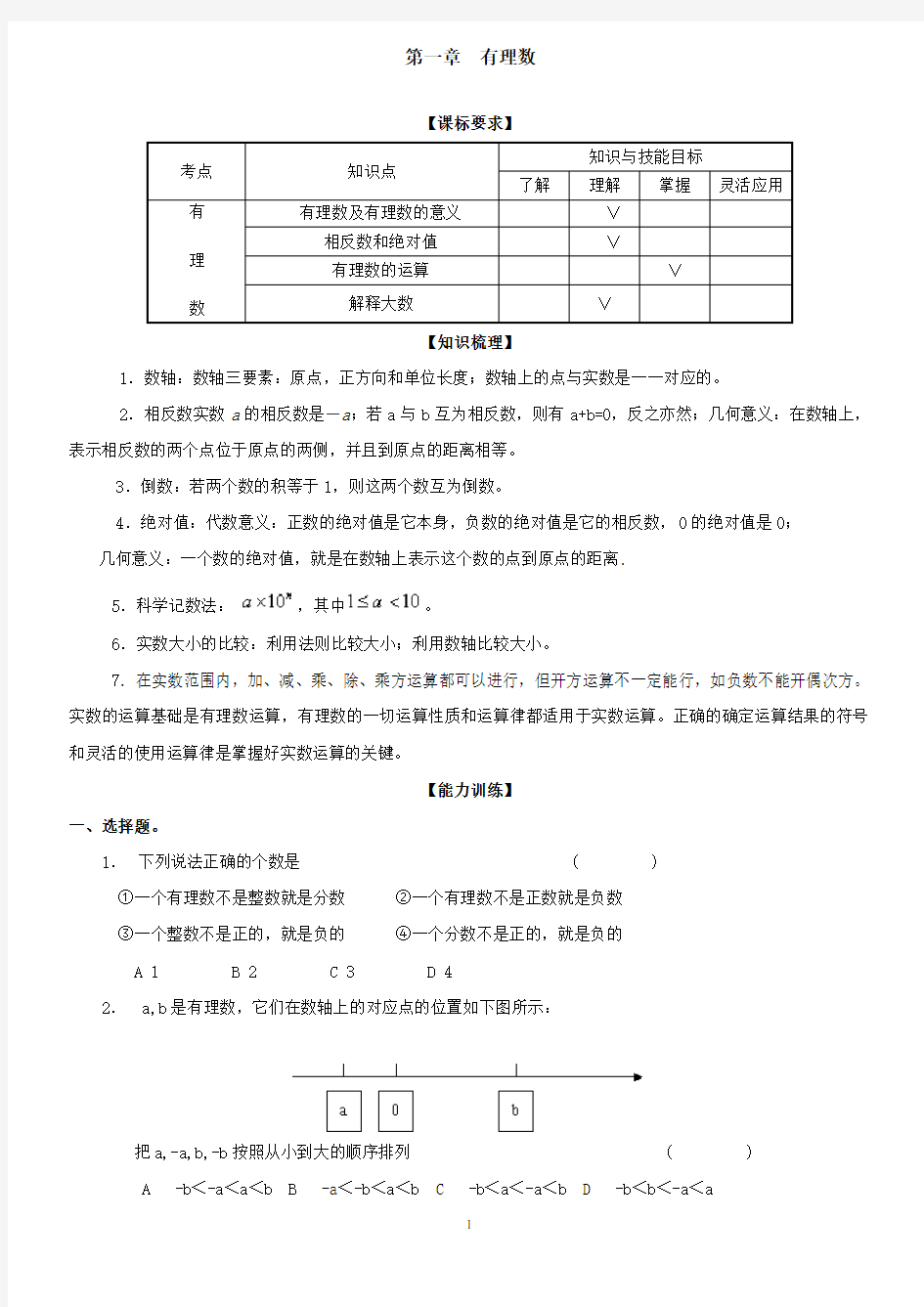 人教版七年级上册数学各单元测试题(含答案)