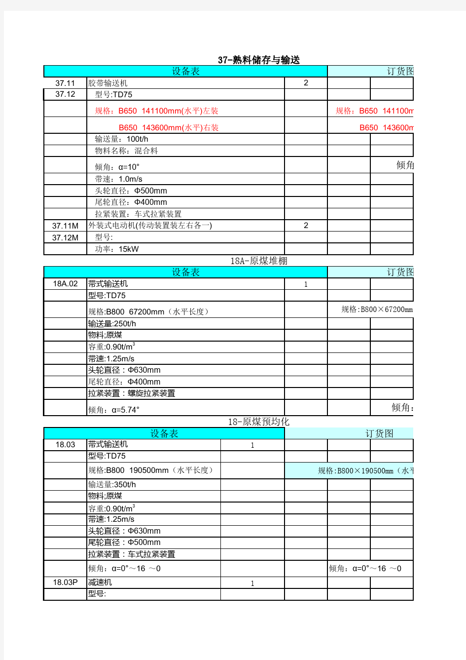 胶带输送机参数对照表