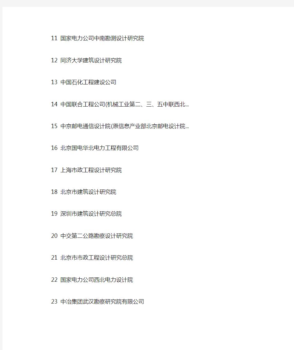 2014年中国设计院综合排名(500强)