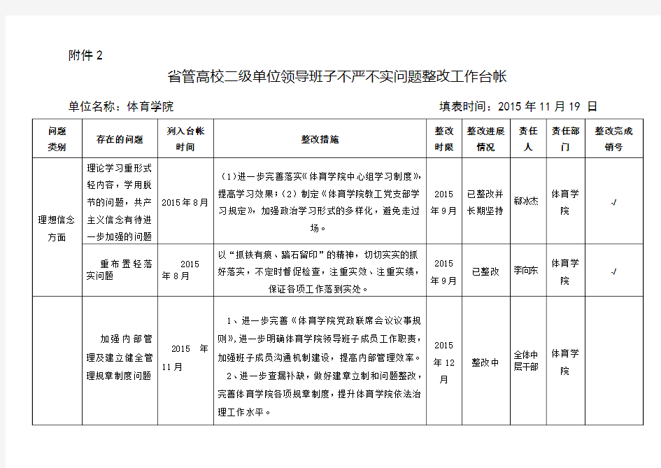 领导班子整改台账