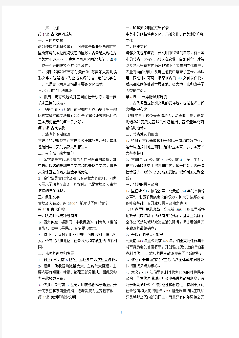 上海市高中历史会考知识点整理(全六册)