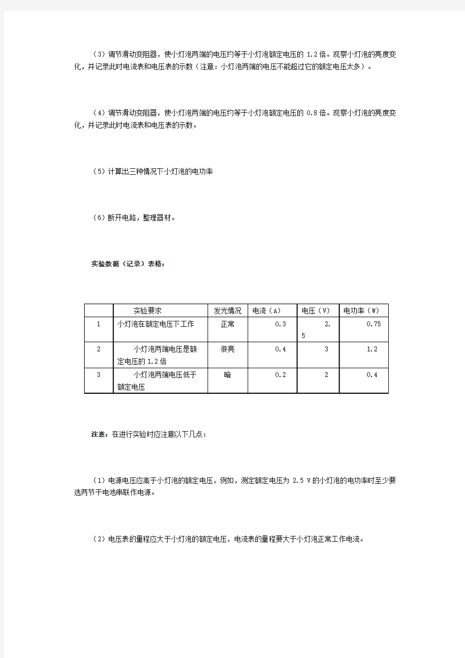 测量小灯泡电功率的探究实验