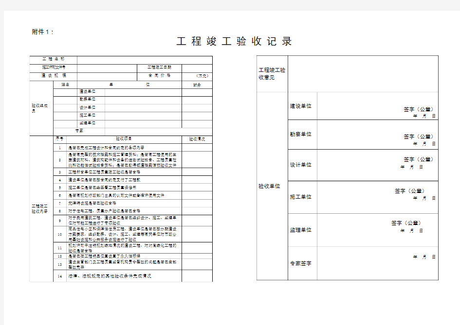 工程竣工验收记录表-京建法[2015]2号文附件