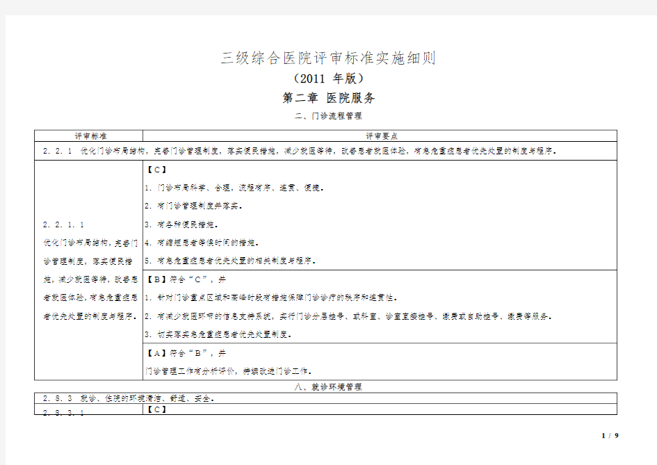 三级综合医院评审标准实施细则(2011版)