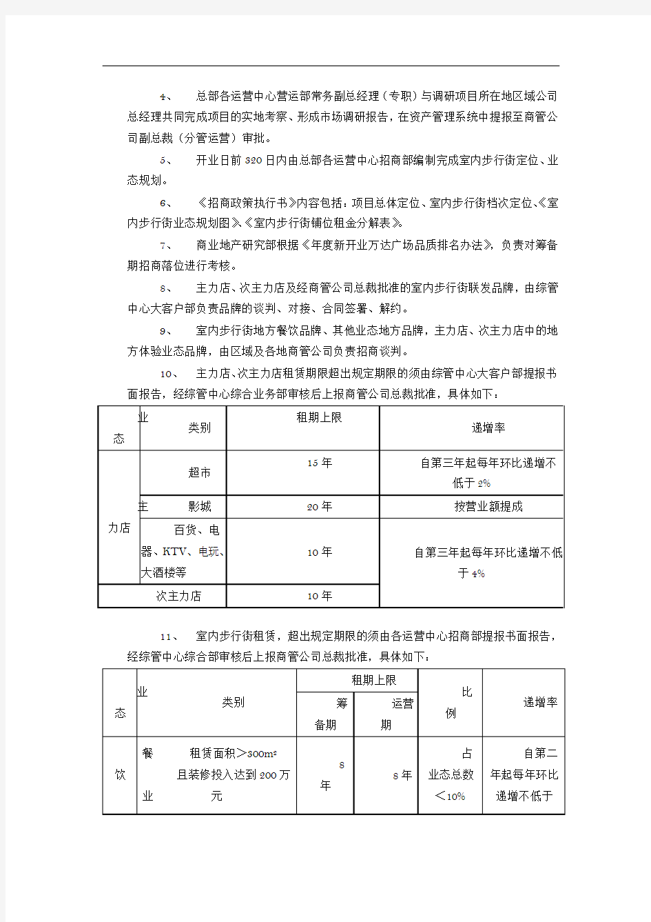 万达商管公司制度知识点