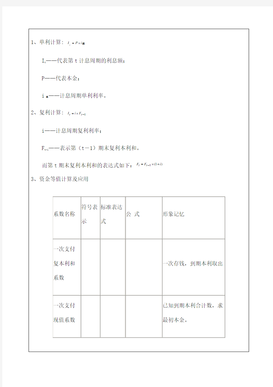 《建设工程经济》计算公式汇总 