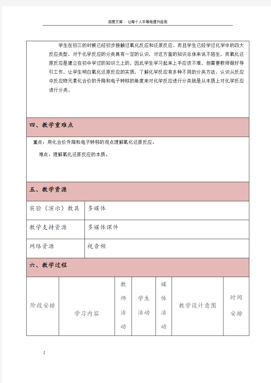 化学教学设计模板