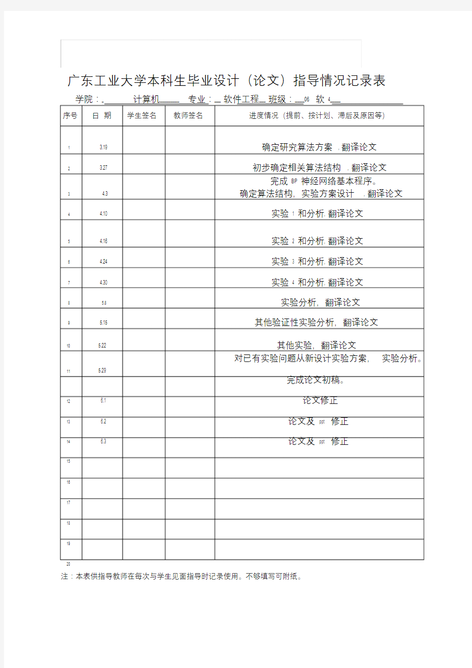 毕业设计指导记录表