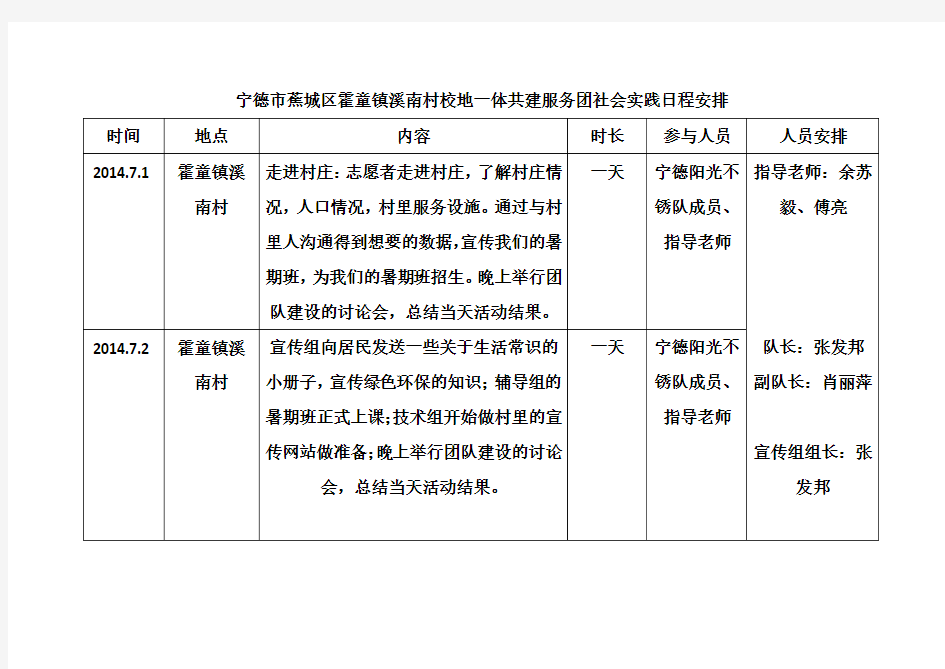 暑期社会实践日程安排