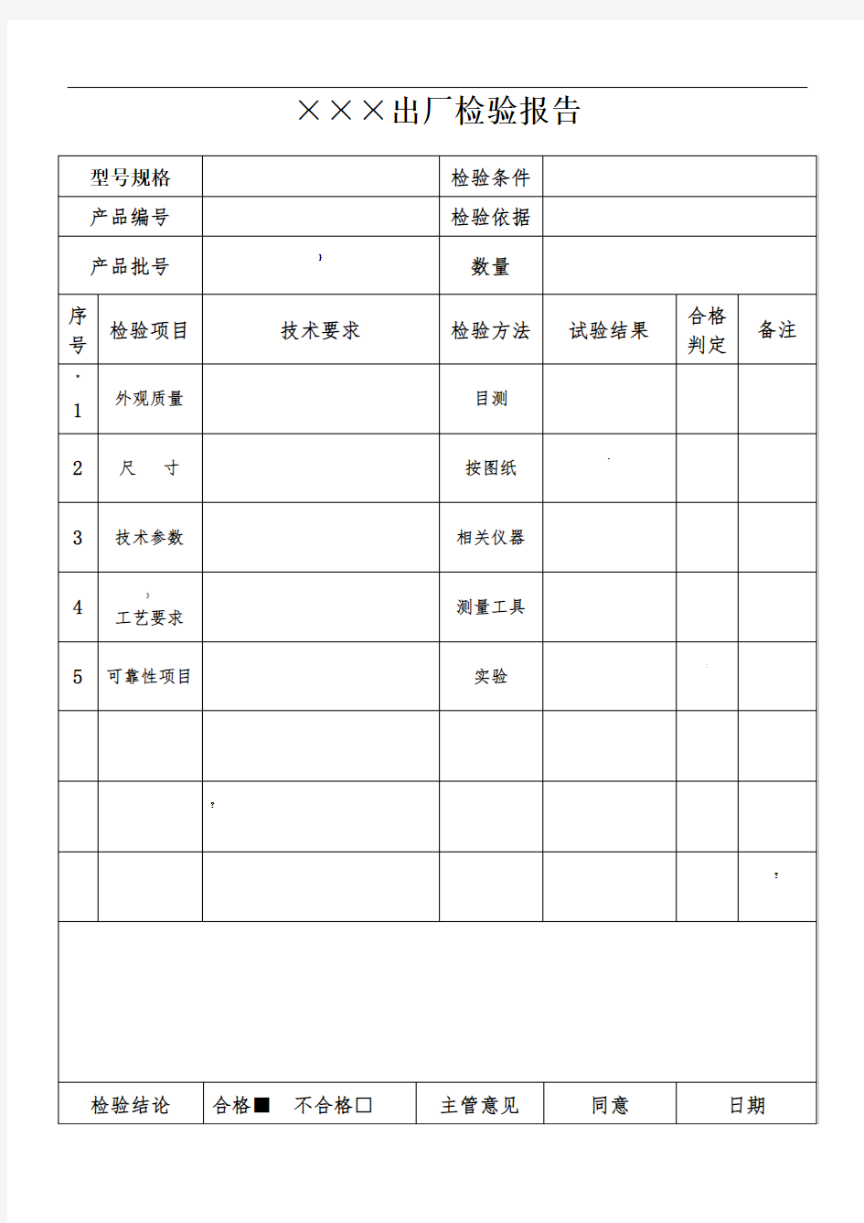 产品出厂检验报告模板