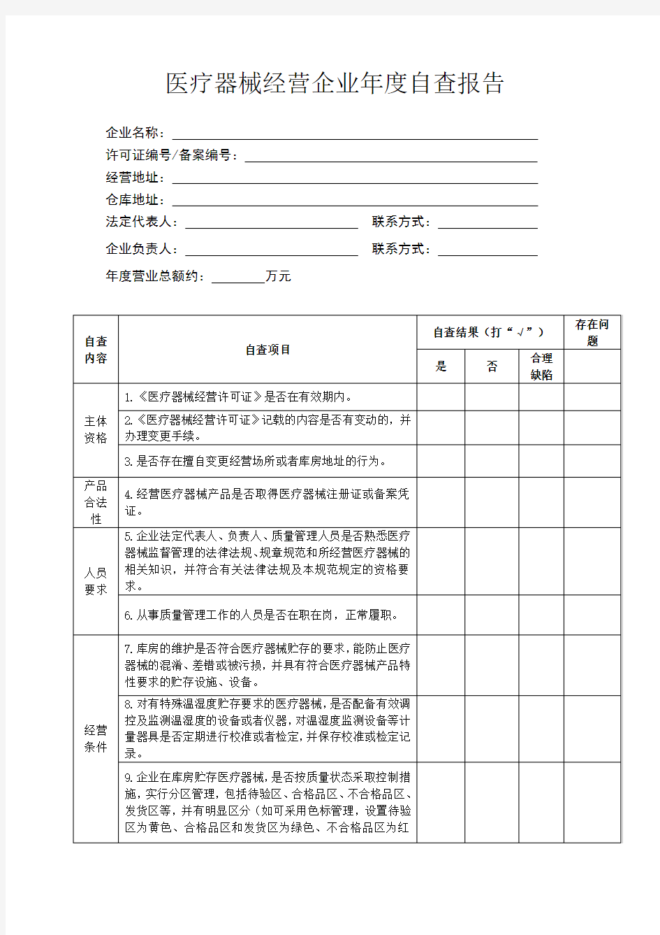 医疗器械经营企业年度自查报告