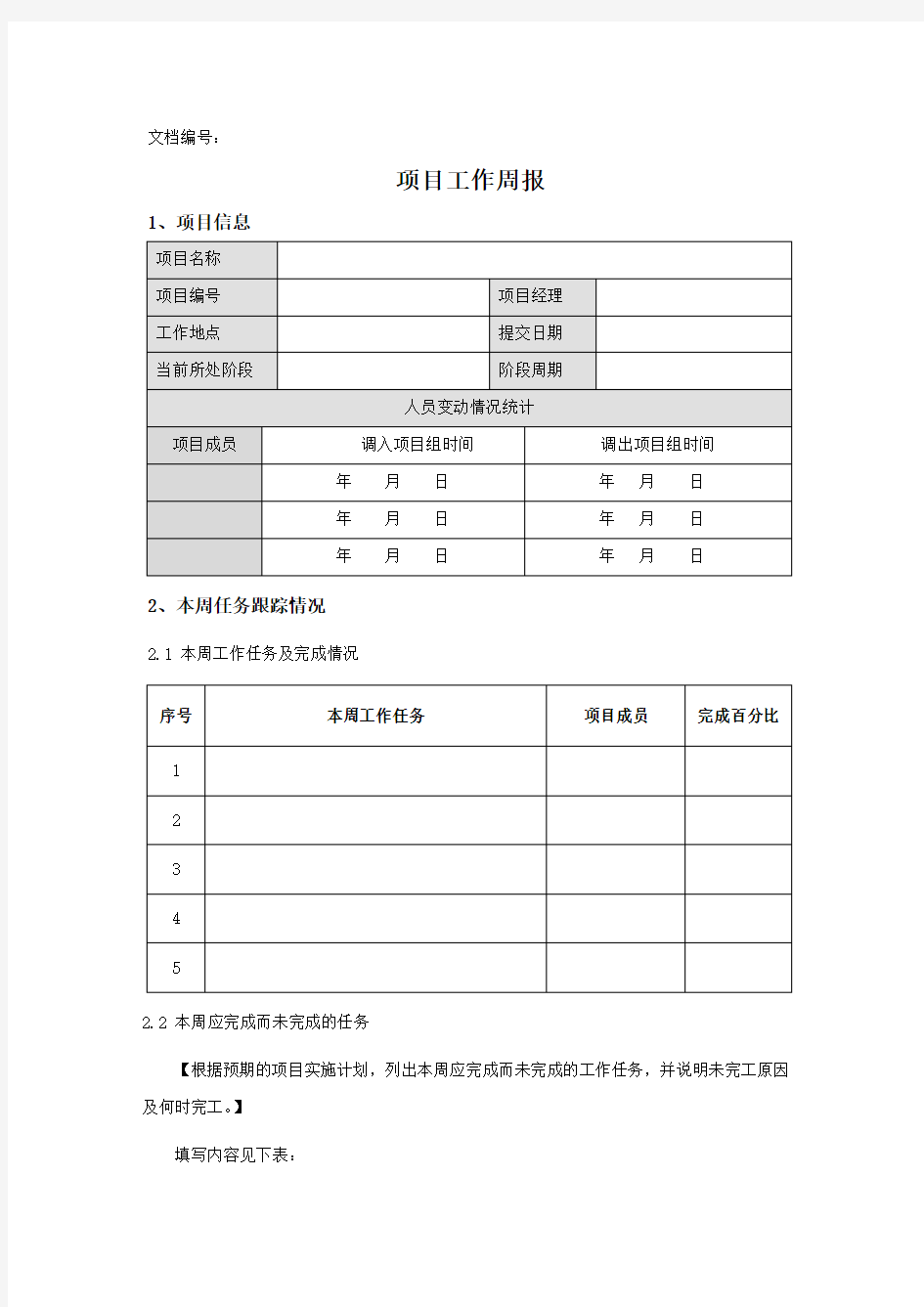 项目工作周报模板