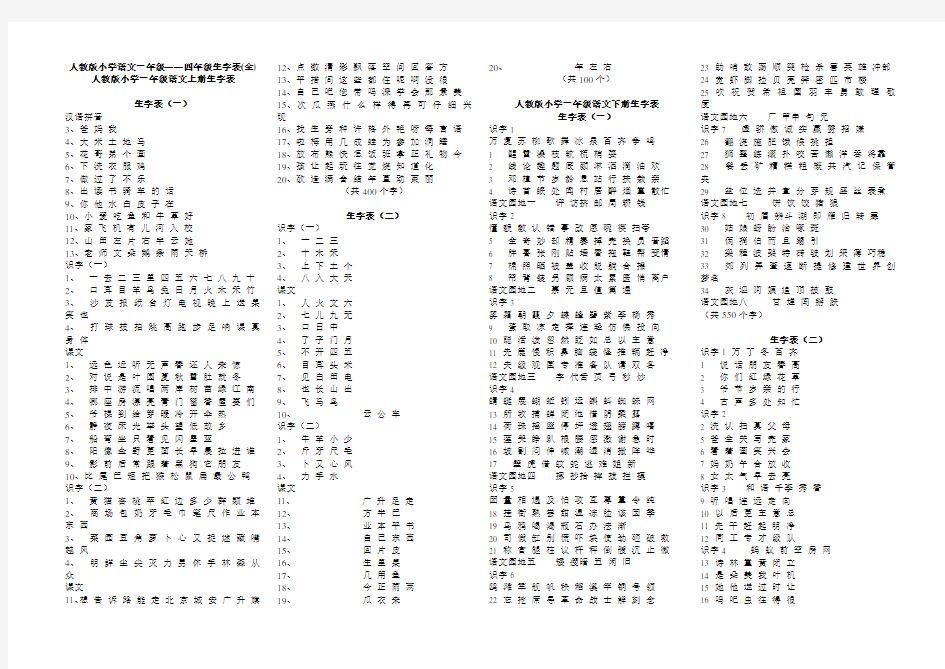 人教版小学语文一年级到四年级生字表4