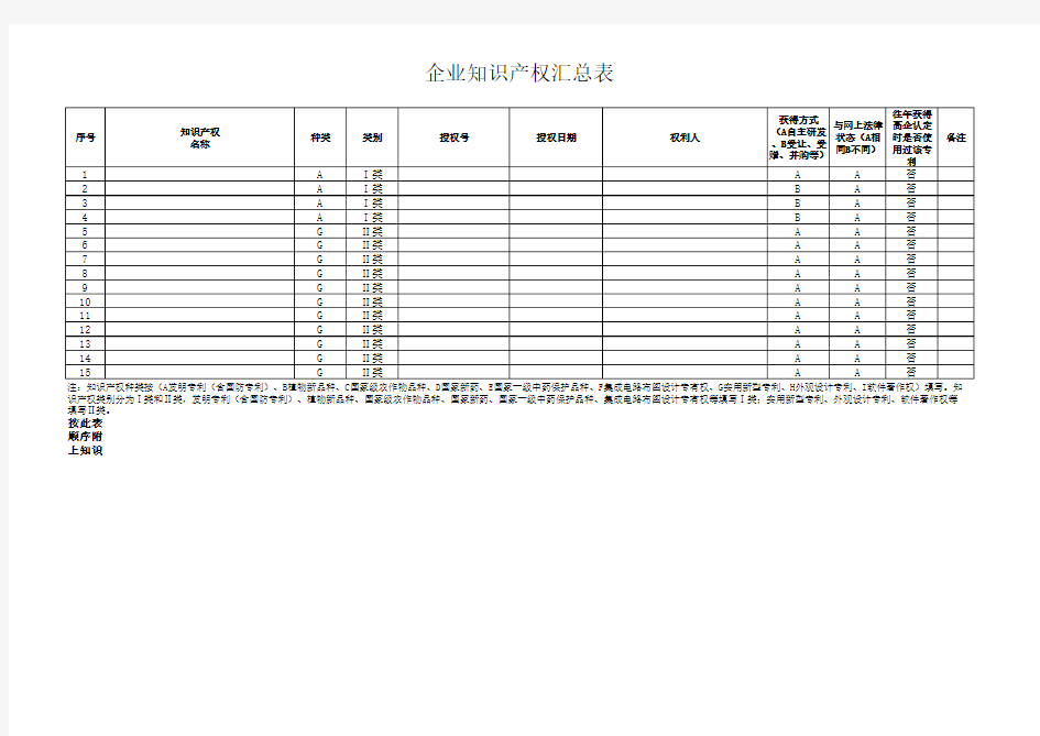 知识产权汇总表