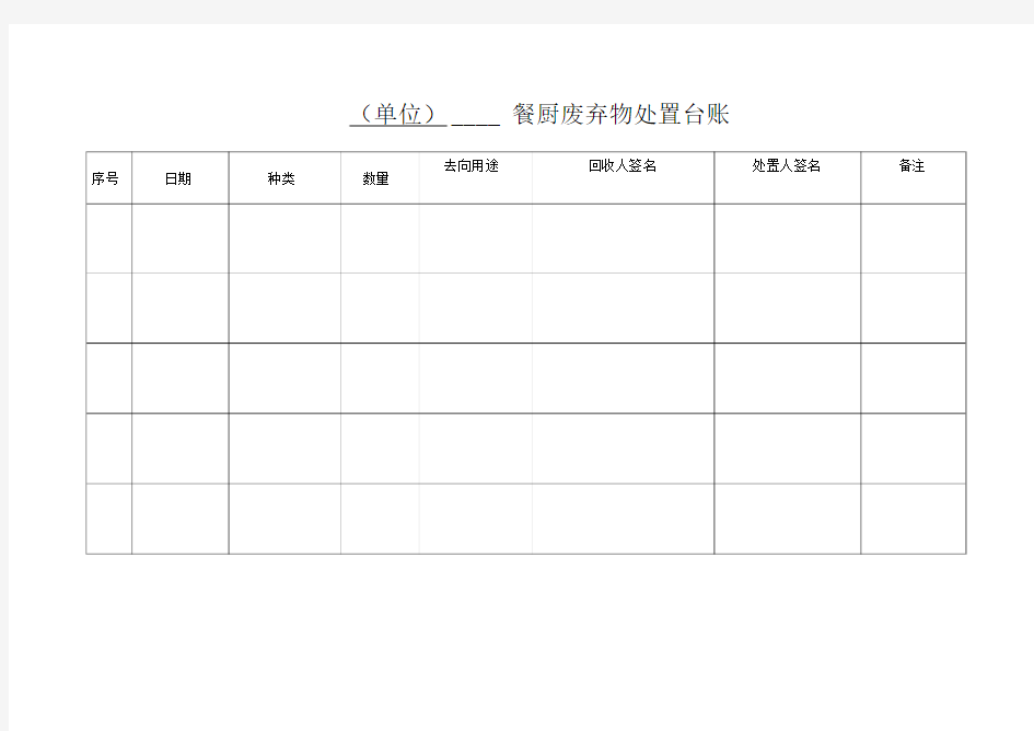 餐厨垃圾处理台账样表