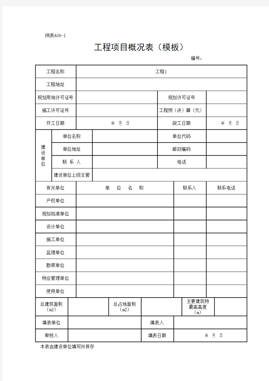 工程项目概况表(模板)