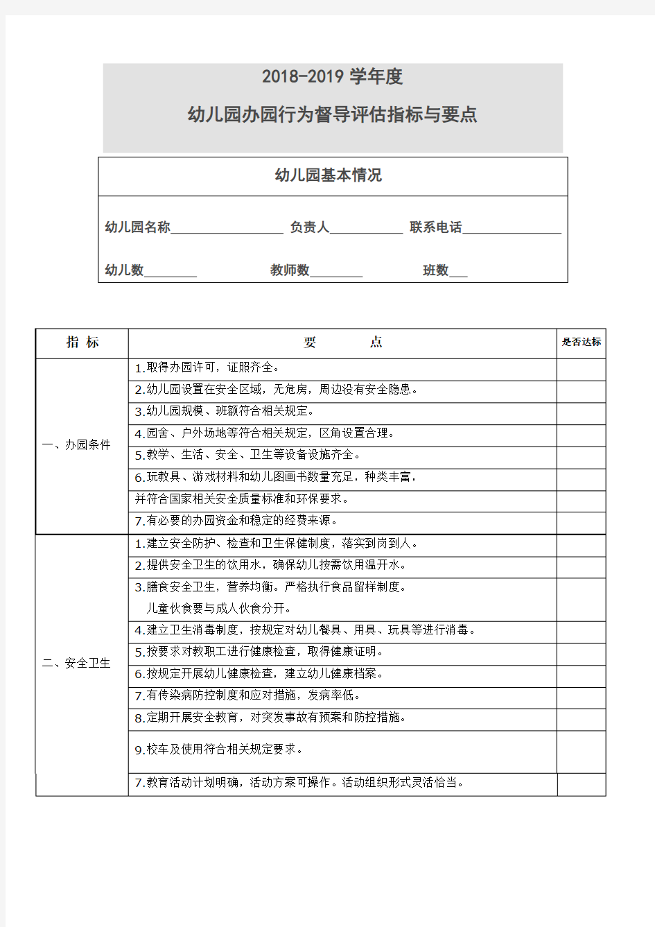 幼儿园督导评估指标