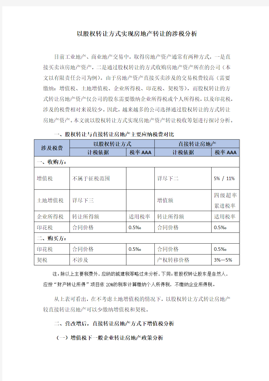 以股权转让方式实现房地产转让的涉税分析