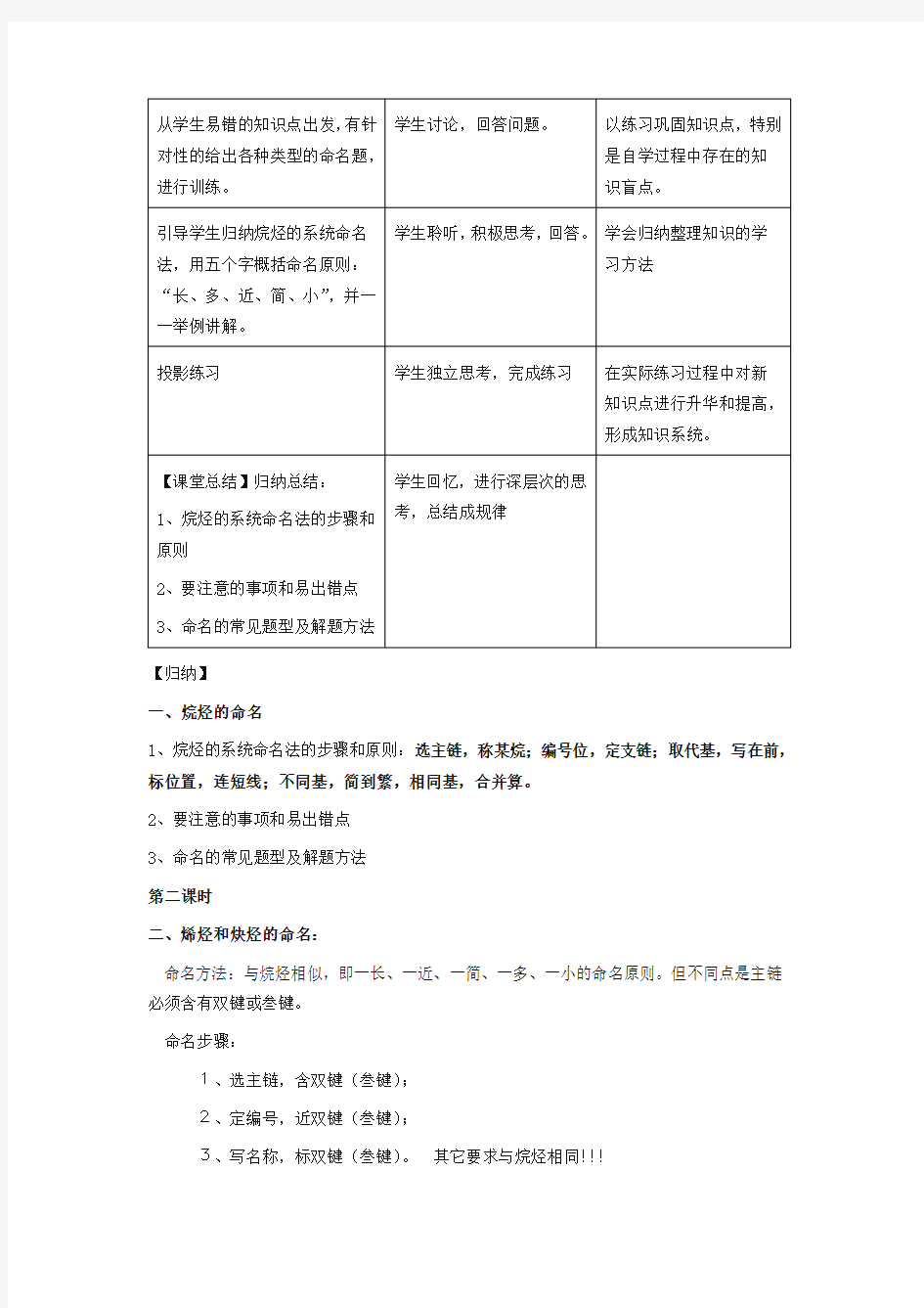 人教版高中化学选修五教案-有机化合物的命名