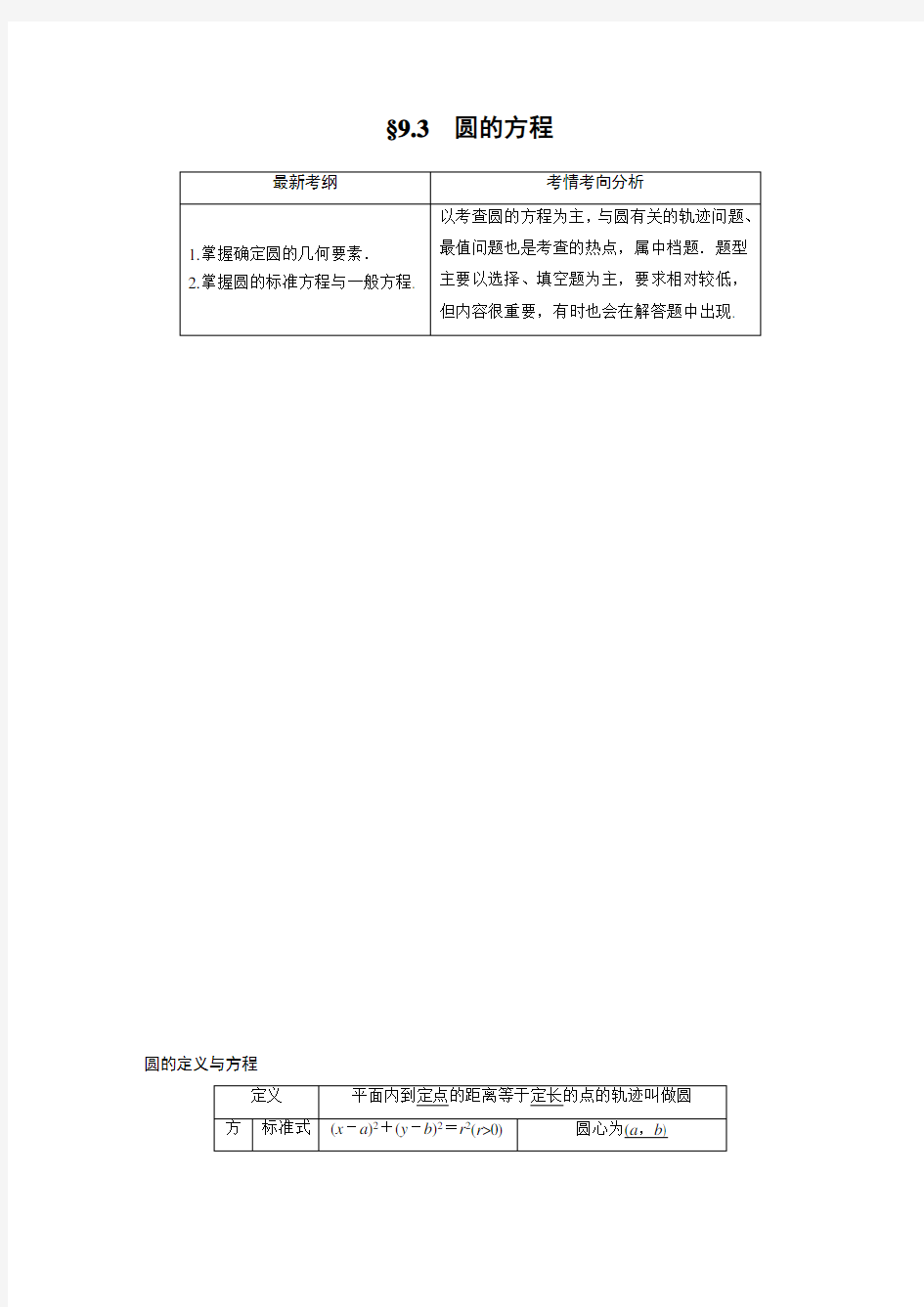 2021届步步高数学大一轮复习讲义(理科)第九章 9.3圆的方程