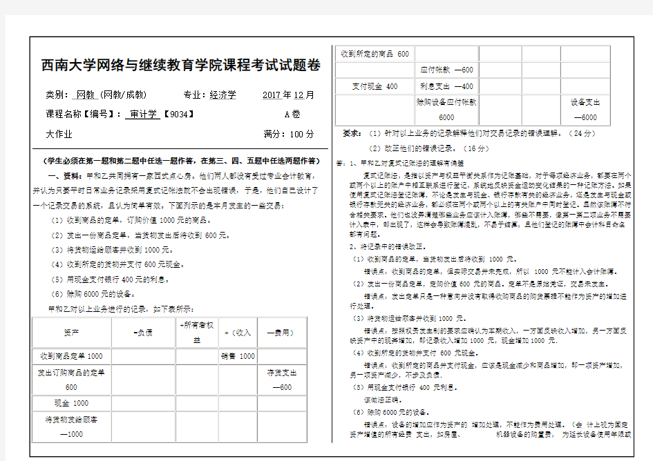 [9034]审计学考试答案