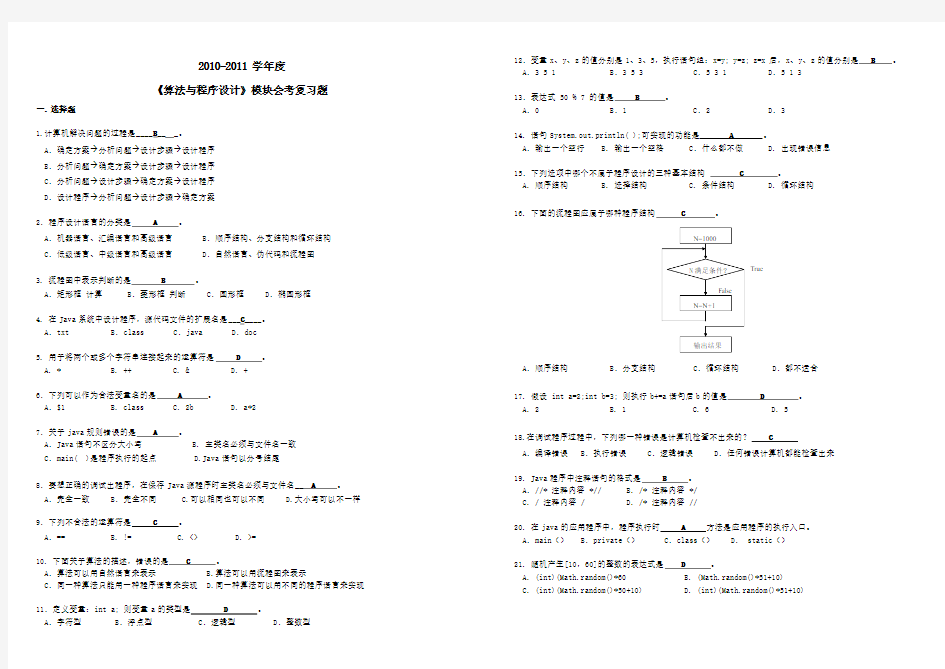 《算法与程序设计》会考复习题