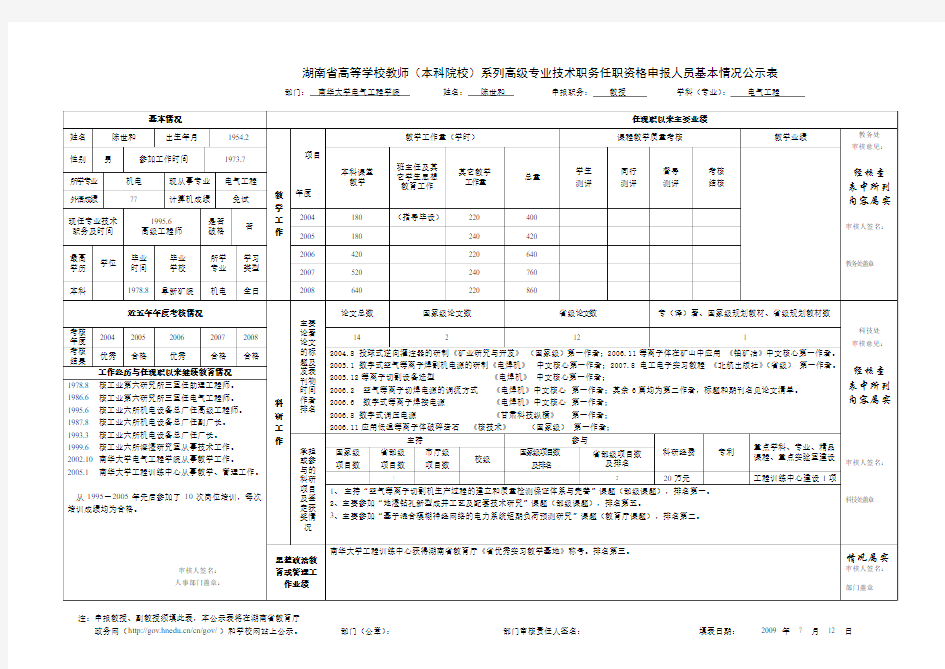 湖南省高等学校教师(本科院校)系列高级专业技术职务任...