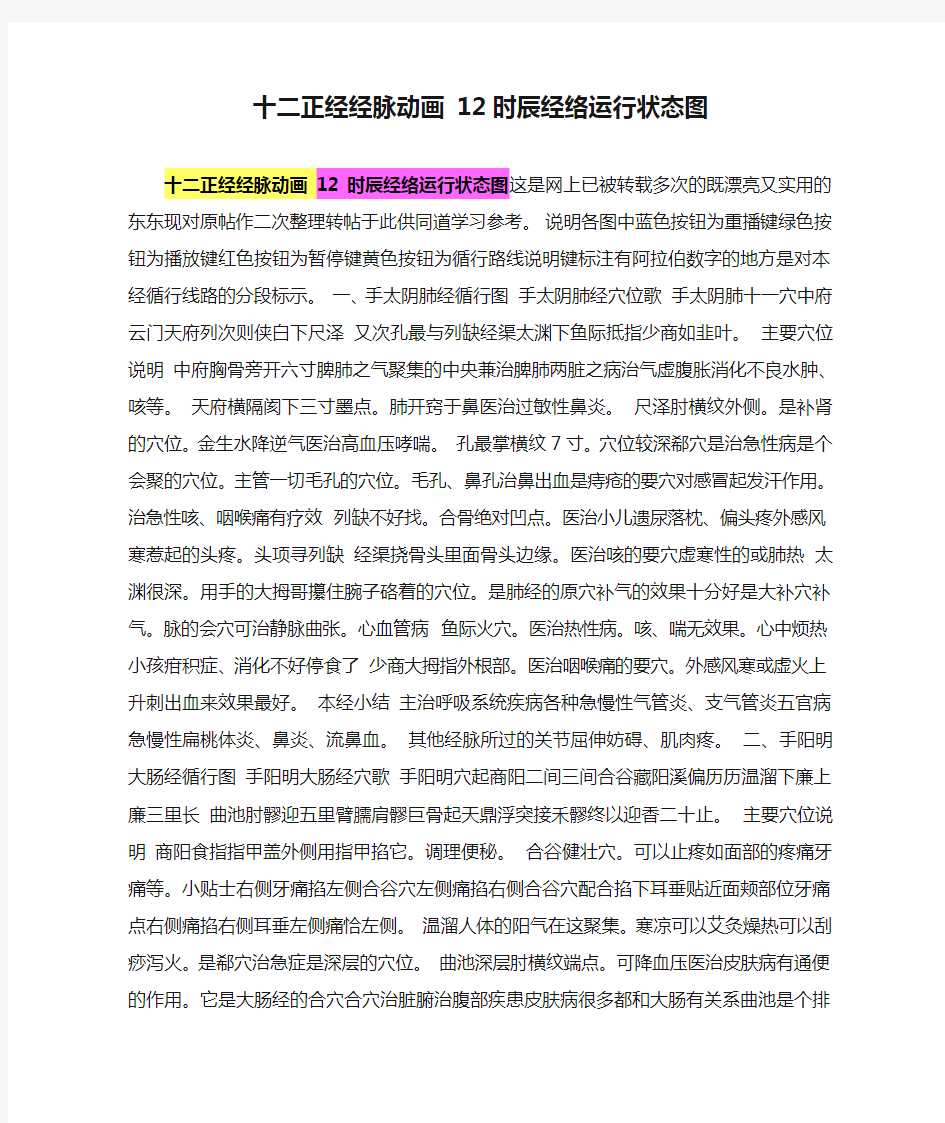 十二正经经脉动画 12时辰经络运行状态图