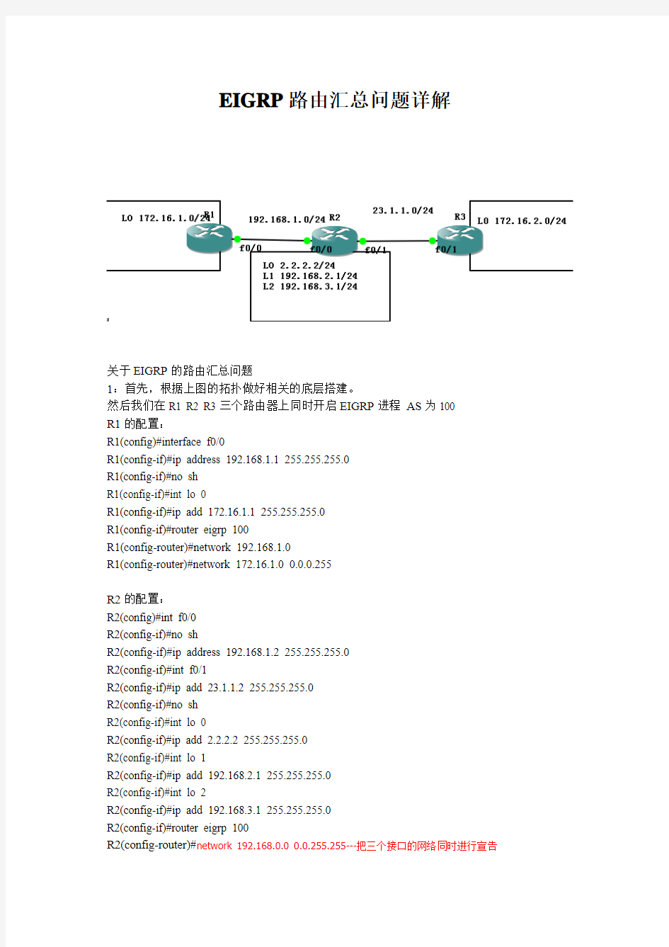 EIGRP路由汇总问题详解