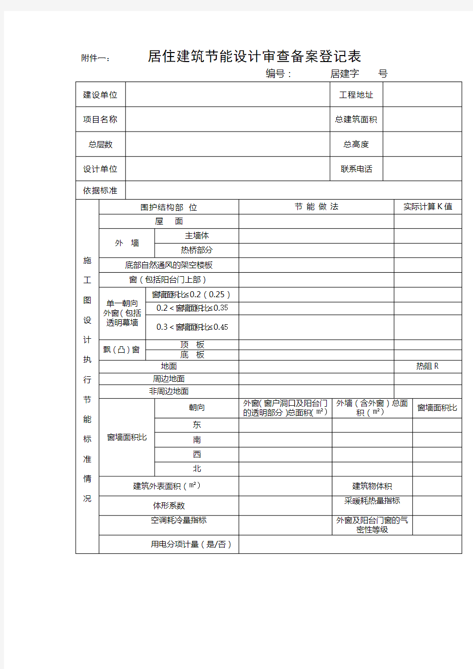 贵州   居住建筑节能设计审查备案登记表