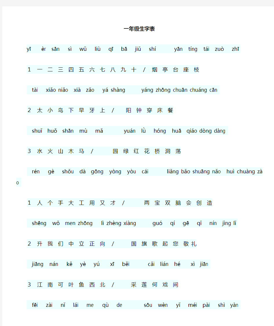 苏教版语文1-6年级生字表