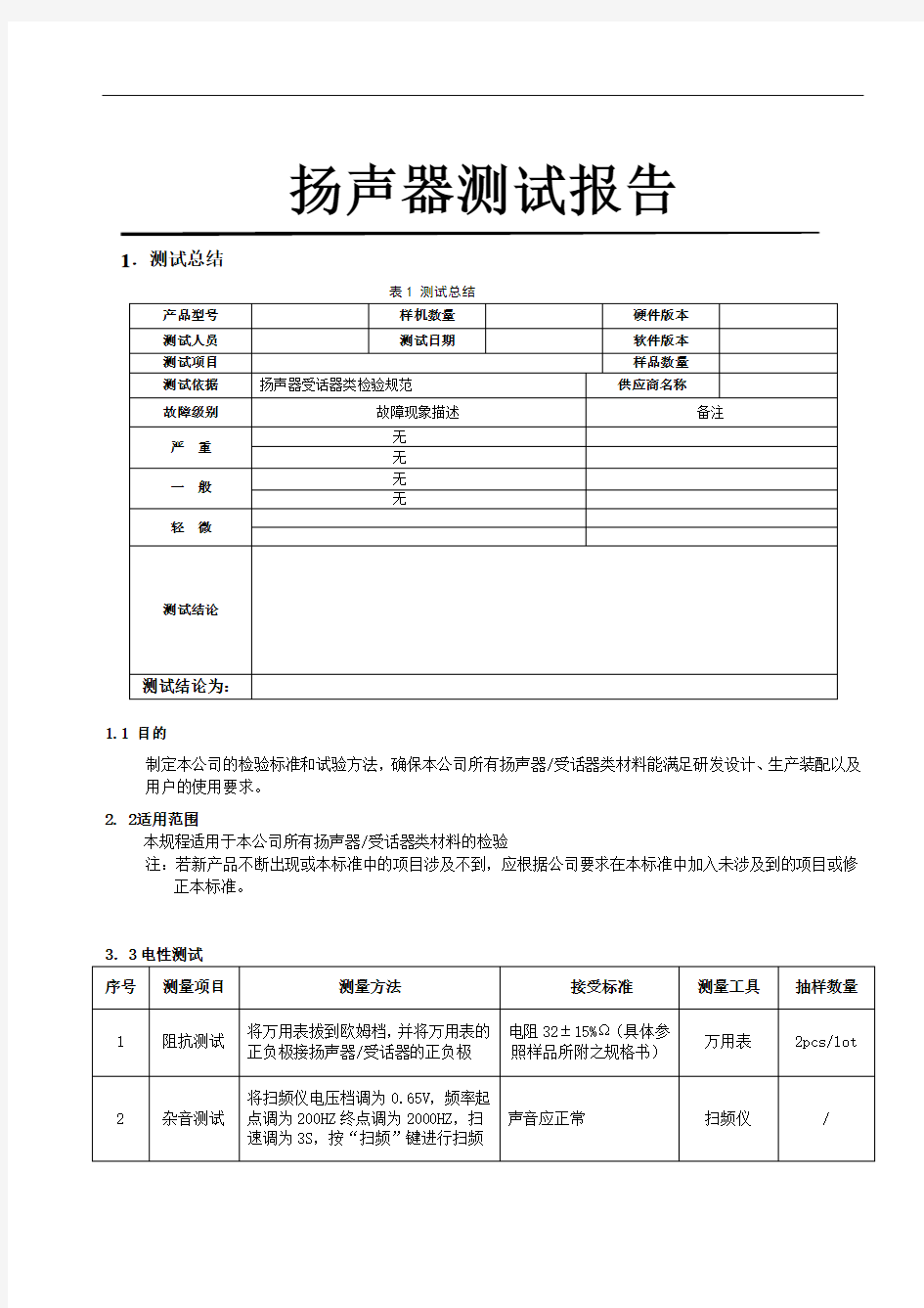 手机扬声器测试报告