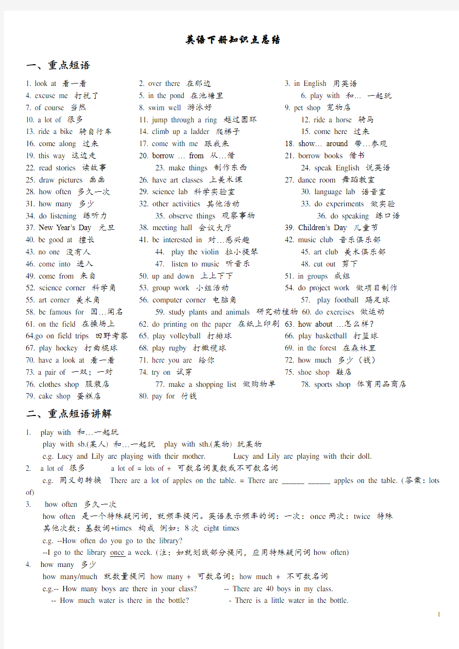 小学五年级英语下册知识点归纳总结(最新最全)